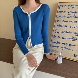 Women's Knits Design Double Zipper Soft Long Sleeved Knitted Cardigan Bottom Shirt Y2k Pull Femme Cropped Blue Sueter Jersey Top