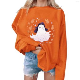 Women's Hoodies Kawaii Ghost Graphic Sweatshirt For Ladies Women Casual O Neck Long Sleeve Pullover Hooded Shirts Halloween Print Tops