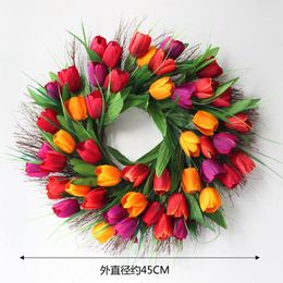 Decorative Flowers 45CM Artificial Flower Wreath Tulip Decoration For Home Door Wall Hanging Garland Decor