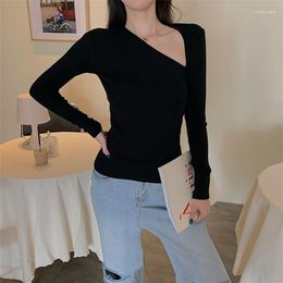 Women's Sweaters Autumn Winter Sexy Diagonal Collar For Women Pullovers Long Sleeve Jumper Bodycon Knitwear Knitted Tops Korean Fashion