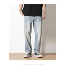 Men's Jeans 2023 Spring And Summer Straight Medium Waist Loose Fashion Brand Baby Blue American Wide Leg Large Pants