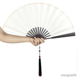 Chinese Style Products Alloy Self-defense Kung Fu Folding Fan Classical Silk Cloth Metal Hand Fan With Tassel Decor Party Dance Art Crafts Collection R230810