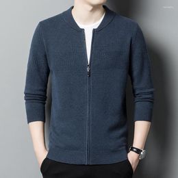 Men's Sweaters Cardigan Autumn And Winter Pure Wool Baseball Collar Color Thickened Casual Zipper Sweater