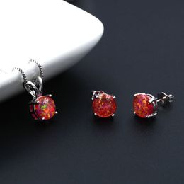 Wedding Jewelry Sets Fashion Roundel 8 mm Red Blue Pink White Black Orange Fire Opal Set Necklace Earring 230809
