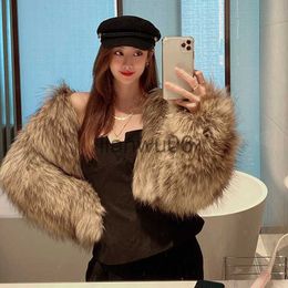 Women's Jackets Rimocy Sexy Cropped Faux Fur Coat Women 2022 Winter Fashion Long Sleeve Furry Jacket Woman Thicken Warm Fur Crop Top Coat Female J230810