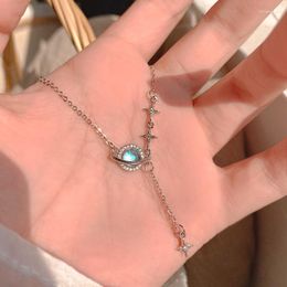 Pendant Necklaces Luxury Female Star River Necklace Silver Colour Moon Stone For Women Fashion Blue Chain Wedding