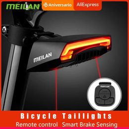 Bike Lights MEILAN X5 Bike Brake Light Flash Tail Light Rear Turn Bicycle Wireless Remote Control Turning Cycling Laser Safety Line Lights HKD230810