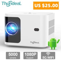 Projectors ThundeaL HD Mini Projector TD91 for Full HD 1080P 4K Video 5G WIFI Android Portable Projector TD91W Home Theater Cinema Beamer 230809