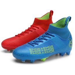 Kids High Top Football Boots TF AG Children's Soccer Shoes Youth Boys Girls Blue White Red Training Shoes For Women Men Big Size 31-48