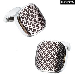 Cuff Links HAWSON Mens Square Enamel Fashion Cufflinks for Wedding christmas Jewellery and accessories Gift with Box 230809