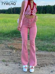 Women's Pants Capris Street Apparel Y2k Flared Jeans Women's High Waist 90S Fashion Pink Stretch Bag Mom Jeans Wide Leg Pants Elegant Denim Trousers 2023 Z230810