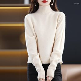 Women's Sweaters Spring High Neck Pullover 100 Wool Sweater Solid Colour Knitted Loose Casual Cashmere Coat