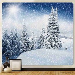 Tapestries Christmas snow scene home decoration tapestry psychedelic scene christmas tree bohemian mural large size wall hanging R230810