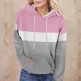 Women's Hoodies Color Block Hoodie Contrast Drawstring Poleron Mujer 2024 Patchwork Clothes Raglan Sleeve Sweatshirt Women