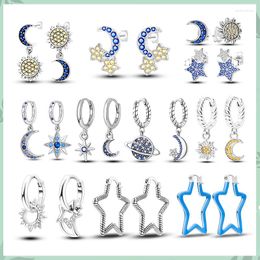 Hoop Earrings Original 925 Sterling Silver Sparkling Pave Star Moon Glow Galaxy Universe Drop Earring For Women Jewellery Gift