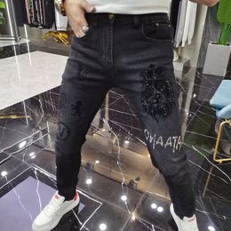 Mens Jeans Spring Autumn Cowboy Punk Star Streetwear 90s Lion Printed Drill Black Denim Luxury Slim Harajuku Stretch Pants 230809