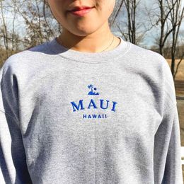 Women s Hoodies Sweatshirts Maui Hawaii Embroidered Grey Long Sleeve Loose Men Women Autumn Casual Clothes Vintage Style Unisex Cotton Pullovers 230809