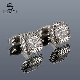 Cuff Links Cufflinks for Men TOMYE XK20S006 High Quality Luxury Zircon Square Silver Color Formal Business Dress Shirt Gifts 230809