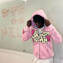 Mens Hoodies Y2k Punk Jacket Letter Print Coat Unisex Jackets Pink Zip Hooded Sweatshirt Oversized Aesthetic Zipper Top Casual Emo