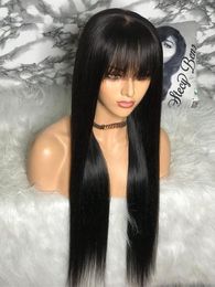 Synthetic Wigs 100% Human Hair Wig With Bangs Short Bob Human Hair Wigs For Black Women Brazilian Straight Black 30 Inch Long Fringe Wig 230809