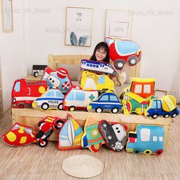 Cartoon Car Shape Pillow Boy Vehicle Lover's Kawaii Room Decoration Pp Cotton Filled Police Car Excavator Doll Rocket Pillow T230810