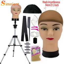 Wig Stand Mannequin Head With T-pin Wig Cap Tripod For Women Making Wig Hat Glasses Mask Display Cosmetology Manikin Head Makeup Practise 230809