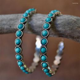 Hoop Earrings Bohemia Turquoise Big Silver Colour Round Earring For Women Female Party Fashion Jewellery Accessories Gifts