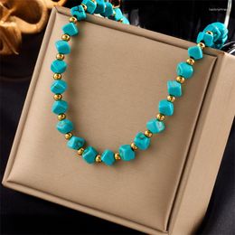 Pendant Necklaces 2023 Stainless Steel Turquoise Beads Charms Necklace For Women Girl Trend Non-fading Clavicle Chain Jewellery Gift