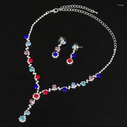 Necklace Earrings Set Women's Fashion Rhinestone Tri-color Bridal Wedding Accessories Girls Party Jewellery Gifts