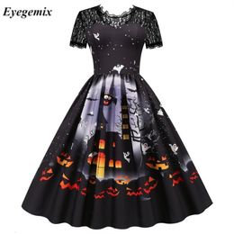 Special Occasions Lace Retro Halloween Dres Costumes Short Sleeve 50S 60S Vintage Dresses Skull Witch Scary Holloween Clothes Cosplay 230810