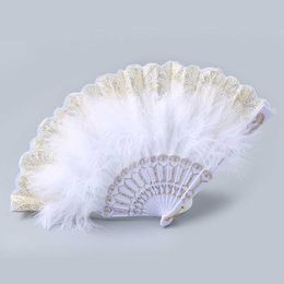 Chinese Style Products White Feather Folding Fan Sweet Classic Black Hand Fan Wedding Dance Party Clothing Accessories Home Decor