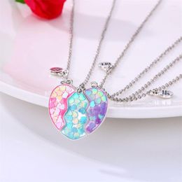 Pendant Necklaces 3Pcs/Set Sequin Heart Magnet Necklace For Women Colorful Trendy DIY Stitching BFF Friends Jewelry Gifts 2023