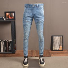 Men's Jeans Street Fashion Men Retro Light Blue Elastic Spliced Designer Biker Homme Hip Hop Slim Stretch Denim Cargo Pants