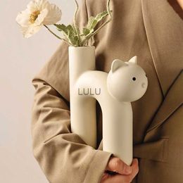 Cute Cat Vase Cathead H-shaped Tube Vase Flower Arrangement Hydroponics Accessories Home Furnishing Decoration Vases Pots HKD230823