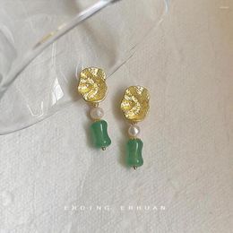Hoop Earrings Copper Plated 14K Gold Pearl Accessory Women Jewellery Simple And Versatile Fashion Retro Geometric Irregular