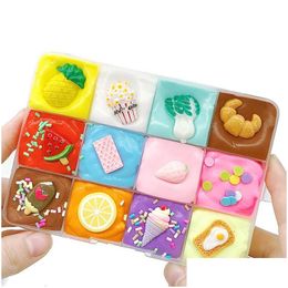 Clay Dough Modelling 200Ml/130G 12Colors/Set Diy Clay Fruit Cotton Cloud Slime Fluffy Mud Relief Kids Learning Educational Toy Pla Dhkvj
