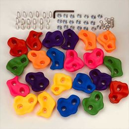 Rock Protection 10Pcs Mixed Colour Plastic Children Kids Climbing Wood Wall Stones Hand Feet Holds Grip Kits With Screws HKD230811