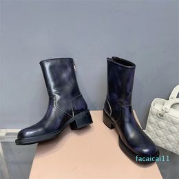 Fashion Women's Boot Ankle Boot Designer Round head Chunky Zipper made wipe color root black Brown dinner dress Riding