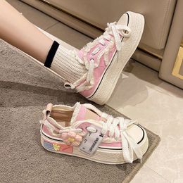 Dress Shoes Spring Frayed Canvas Sneaker Women's Autumn Vulcanized Shoes Girls Stacked Med Heel Trainers Woman Tassel Platform Sneakers 230809