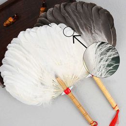 Chinese Style Products Chinese Style Vintage Feather Hand Fan Summer Portable Bamboo Fan With High Quality Tassels Dance Wedding Party Decoration