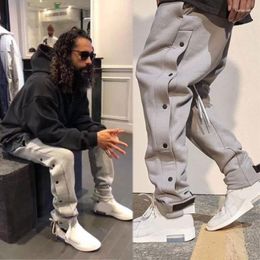 Men's Pants Autumn Winter Thick Sweatpants Men Side Button Sportswear Solid Brand Male Sweat Oversize Clothing 2023 Hip Hop Black Grey