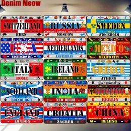 USA England Russia Netherlands Licence Plate Iron Painting Car Motorcycle Metal Sign Bar Cafe Home Garage Custom Decor France Spain Poland Wall Poster 30X15CM w01