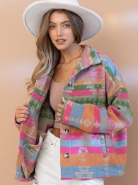 Womens Jackets Winter Aztec Shacket Jacket Loose Vintage Boho Singlebreasted Cotton For Women Casual Wool Printed 230809