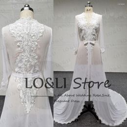 Women's Sleepwear LO&LI Summer White Bridal Robe Wedding Luxury 2023 Chiffon With Lace Long Dress Pregnant Poshoot Vestido Elegant Custom