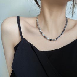 Choker Kpop Black And White Natural Stone Beaded Stitching Necklace For Women Trend Hip-hop Niche Design Collarbone Chain Jewerly Gift