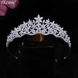 Wedding Hair Jewelry TAZIRN AAAAA Zirconia Floral Crowns for Women Sweet 16 Handmade CZ Tiaras Princess Girls Birthday Party Prom Headwear 230809