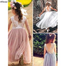 Lace Tutu Skirt Flower Girl Wedding Party Dresses Cute O Neck Backless Tulle Little Girl Kids Birthday Formal Gown Floor Length A Line First Communion Dress CL2700