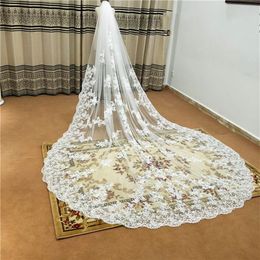 White Ivory 3M 5M Wedding Veils 2021 Lace Applique Edge Tulle Veil With Comb Cathedral Length Romatic Wedding Veil Real Image339r