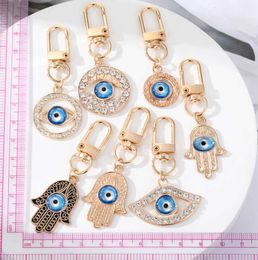 Creative Diamond Alloy Blue Evil Eye Keychains Fashion Fatima's Hand Devil's Bag Keychain Pendant Jewelry Accessories