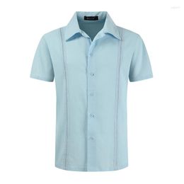 Men's Casual Shirts Mens Short Sleeve Button Down Cuban Guayabera Fashion Blue Linen Shirt Men Summer Beach Hippie Tops Blouse Camisas